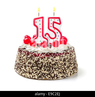 Gâteau d'anniversaire avec les bougies numéro 15 Banque D'Images