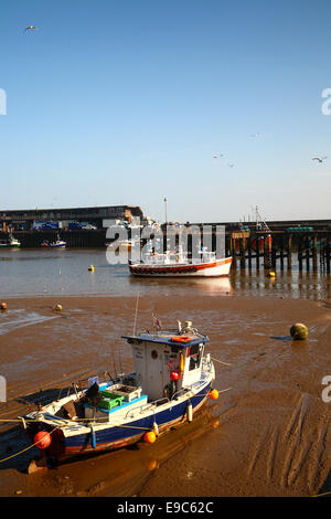 Bateaux de pêche dans le port de Cherbourg, Yorkshire Banque D'Images