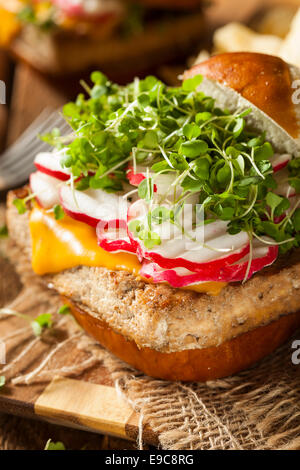 Burger au tofu Soy végétarien fait maison avec des frites Banque D'Images