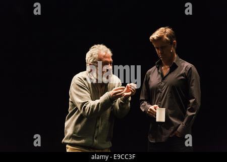 Dan Wyllie (Gregers Werle) & Richard Piper (Ekdal) effectuer le "canard sauvage" au Barbican . Banque D'Images