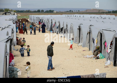 La Turquie, Suruc,à 10 km de la frontière syrienne et de l'État islamique est ville assiégée Kobani, Kobane de réfugiés syriens au camp Banque D'Images