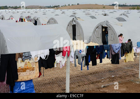 La Turquie, Suruc,à 10 km de la frontière syrienne et de l'État islamique est ville assiégée Kobani, Kobane de réfugiés syriens au camp Banque D'Images