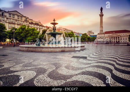 Lisbonne, Portugal à la place Rossio. Banque D'Images