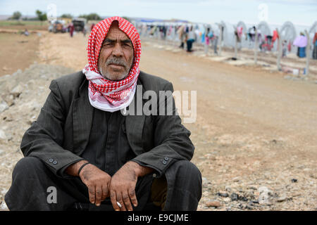 La Turquie, Suruc,à 10 km de la frontière syrienne et de l'État islamique est ville assiégée Kobani, Kobane de réfugiés syriens au camp Banque D'Images