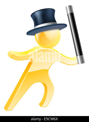 Illustration d'un magicien vêtu d'un chapeau haut de forme et en agitant une baguette Banque D'Images