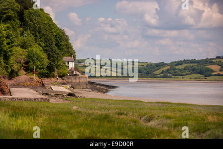 Poète gallois de renommée internationale, Dylan Thomas et sa famille vivaient à l'abri à bateaux, Laugharne, Carmarthenshire, West Wales, UK Banque D'Images