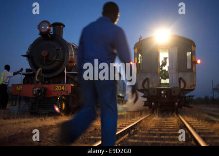 Les hommes de race noire et Livingstone Express train de luxe. Le ROYAL LIVINGSTONE EXPRESS est un train à vapeur construit dans les années 1920 avec PULLMAN Banque D'Images