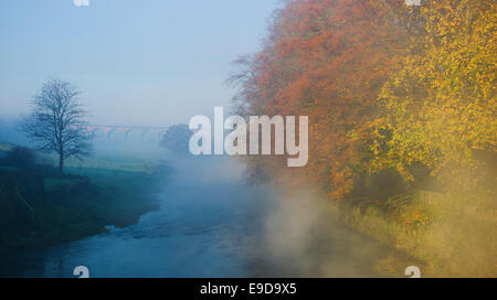 Scène d'automne à la rivière Calder à Whalley, Lancashire, Royaume-Uni. Banque D'Images