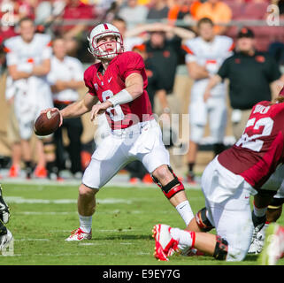 25 octobre 2014 : Stanford Cardinal quarterback Kevin Hogan (8) en action au cours de la NCAA Football match entre le Stanford Cardinal et l'Oregon State Beavers au stade de Stanford à Palo Alto, CA. Stanford a défait l'Oregon State 38-14. Damon Tarver/Cal Sport Media Banque D'Images