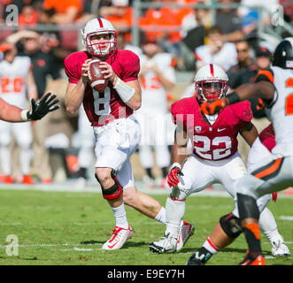 25 octobre 2014 : Stanford Cardinal quarterback Kevin Hogan (8) en action au cours de la NCAA Football match entre le Stanford Cardinal et l'Oregon State Beavers au stade de Stanford à Palo Alto, CA. Stanford a défait l'Oregon State 38-14. Damon Tarver/Cal Sport Media Banque D'Images