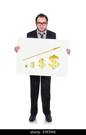 Businessman holding a placard avec tableau des bénéfices Banque D'Images