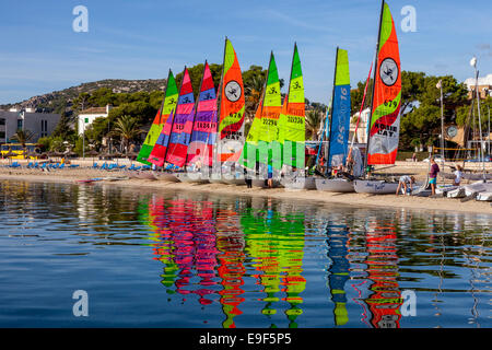 Catamarans colorés, Puerto de Pollensa, Mallorca - Espagne Banque D'Images