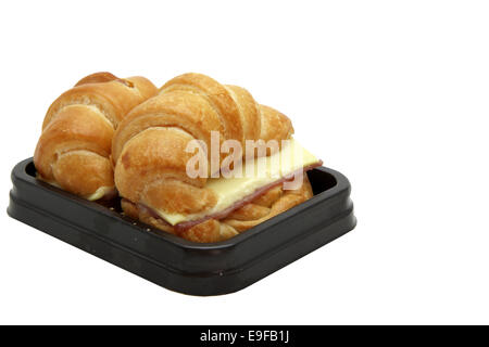 Deux Fromages Jambon croissant dans le bac brun Banque D'Images