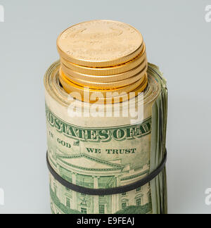 Rouleaux de $20 dollars de pièces d'or Banque D'Images