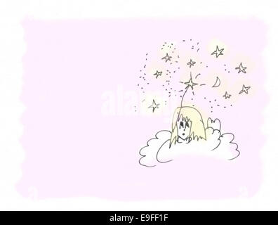 Des anges avec l'attitude. Stylo dessin animé dessin croquis en noir et blanc, la texture du papier, légèrement colorisées. Banque D'Images