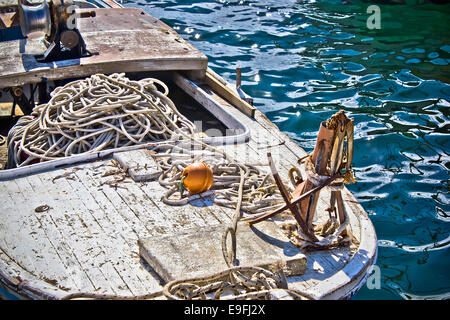 Vieux bateau de pêche en bois détail Banque D'Images