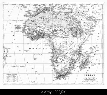 Illustration gravée d'une carte de l'Afrique de l'encyclopédie iconographique de la science, de la littérature et l'Art, publié en 1851 Banque D'Images