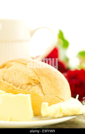 Petit-déjeuner romantique avec macro fleurs Banque D'Images
