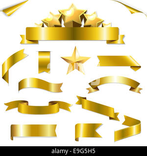 Rubans d'or set et des étoiles Banque D'Images