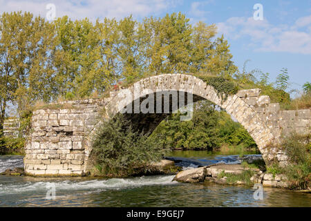 Ruines de vieux pont pont romain arch dans le Doubs, Dole, Jura, Franche-Comté, France, Europe Banque D'Images