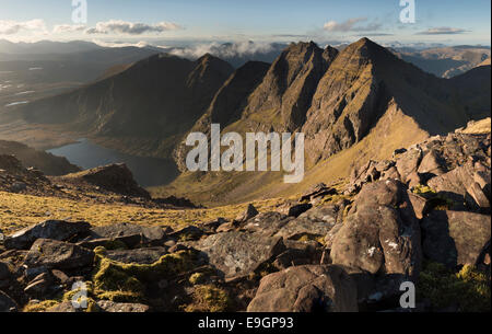 La lumière du matin sur une spectaculaire Teallach, montagne dans le nord-ouest des Highlands d'Écosse Banque D'Images