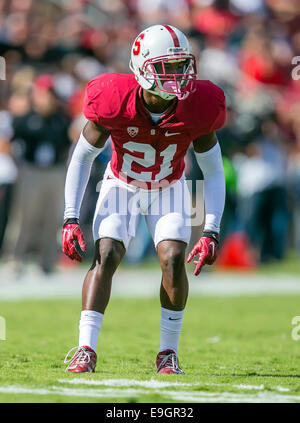 25 octobre 2014 : Stanford Cardinal Ronnie évoluait Harris (21) en action au cours de la NCAA Football match entre le Stanford Cardinal et l'Oregon State Beavers au stade de Stanford à Palo Alto, CA. Stanford a défait l'Oregon State 38-14. Damon Tarver/Cal Sport Media Banque D'Images