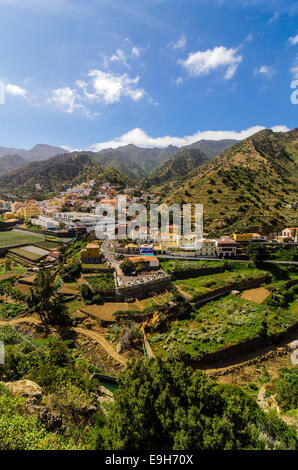 Ville de Vallehermoso, du Mirador Almendrillo, Vallehermoso, La Gomera, Canary Islands, Spain Banque D'Images