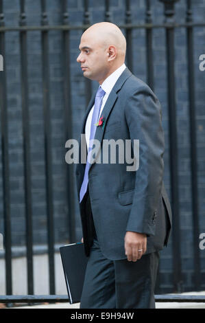 Londres, Royaume-Uni. 28 Oct, 2014. Secrétaire de la culture Sajid Javid arrive au 10 Downing Street pour une réunion du Cabinet, le mardi 28 octobre, 2014. Credit : Heloise/Alamy Live News Banque D'Images