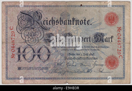 Billet historique, 100, Mark Reichsbanknote, avant de 1898 Banque D'Images