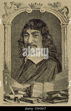 René Descartes (1596-1650). Le philosophe français. Gravure par Rousseau. Banque D'Images