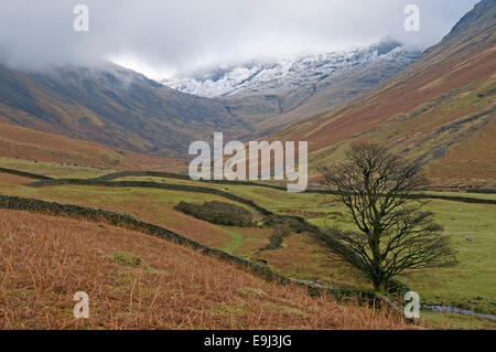 Vue d'hiver de près de Burnthwaite, Wasdale Head, à Knotts, Kern a chuté et la grande fin Seathwaite Banque D'Images