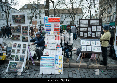 Les artistes de rue et d'œuvres d'art à vendre à Montmartre à Paris, France Banque D'Images