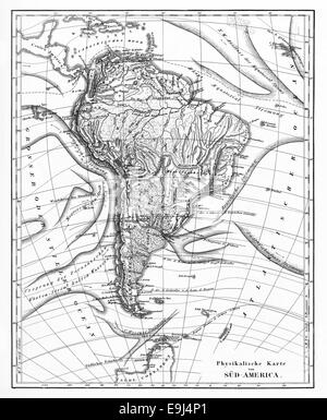 Illustration gravée d'une carte de l'Amérique du Sud à partir de l'encyclopédie iconographique de la science, de la littérature et l'Art, publié en 1851 Banque D'Images