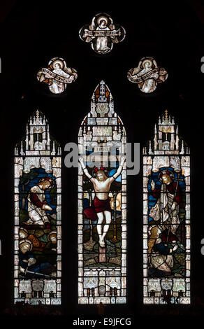 La fenêtre de l'Est, l'église Saint-Léonard, Thorpe, Derbyshire, Angleterre, RU Banque D'Images