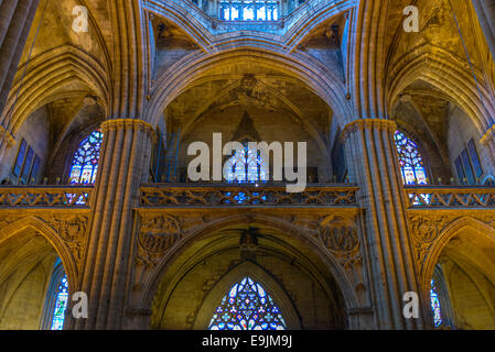 L'intérieur de la cathédrale de Santa Eulalia, aussi appelée La Seu ou simplement la cathédrale de Barcelone à Barcelone. Banque D'Images