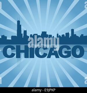 Chicago skyline on blue sunburst illustration Illustration de Vecteur