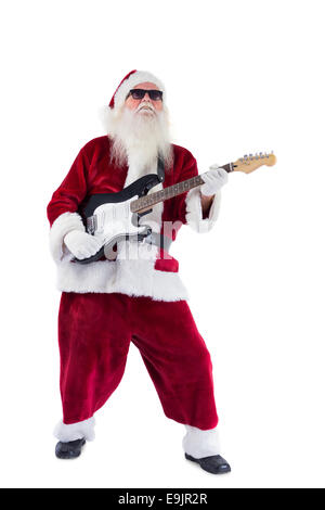 Le Père Noël joue de la guitare avec des lunettes Banque D'Images