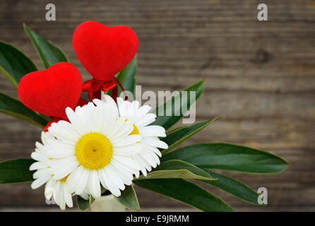 Bouquet de marguerites sur fond de bois gris ancien Banque D'Images