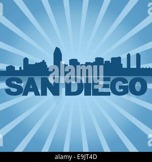San Diego skyline on blue sunburst illustration Illustration de Vecteur