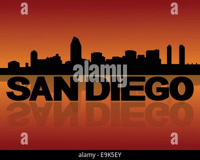 San Diego skyline reflétée au coucher du soleil vector illustration Illustration de Vecteur