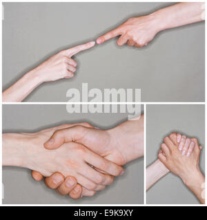 Collage of senior couple's hands en situation différente Banque D'Images