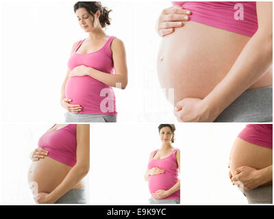 Collage de femme enceinte sur fond blanc Banque D'Images