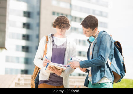 Young male college students studying at campus Banque D'Images