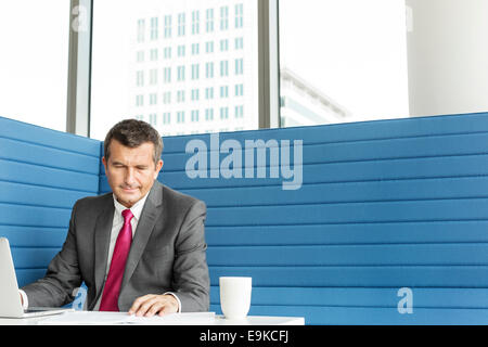 Mature businessman using laptop at desk Banque D'Images