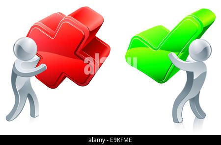 Vrai et faux concept avec une personne détenant une tique pour corriger et croix pour le Banque D'Images