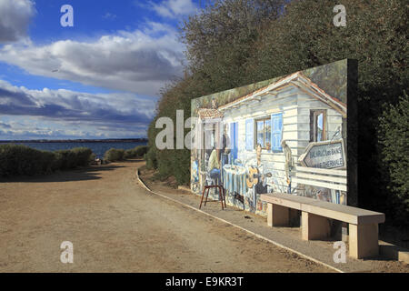 Promenade Georges Brassens, "La cabine de Lolo ', illusion d'optique fait ​​By Mad'Art Concept. Balaruc les Bains, France. Banque D'Images