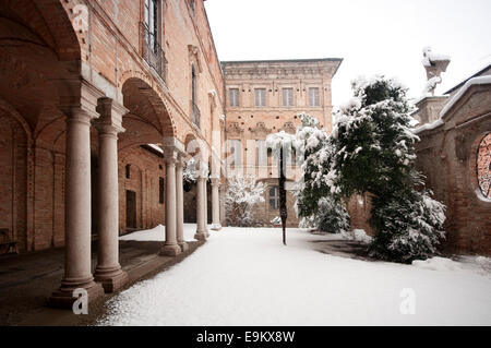 L'Italie, Lombardie, Crema, Terni Bondenti Palace, hiver, neige Banque D'Images