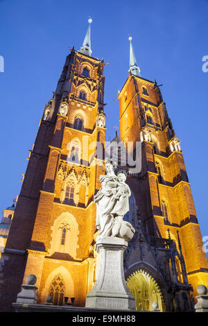 Cathédrale de Saint Jean Baptiste avec statue de Marie et l'enfant, Wroclaw, Pologne Banque D'Images