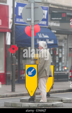 Londres, Royaume-Uni. 30 octobre, 2014. Coquelicots rouges ornent les arrêts de bus le long de la rue principale de Wimbledon en préparation à la commémoration du jour du Souvenir : Crédit amer ghazzal/Alamy Live News Banque D'Images