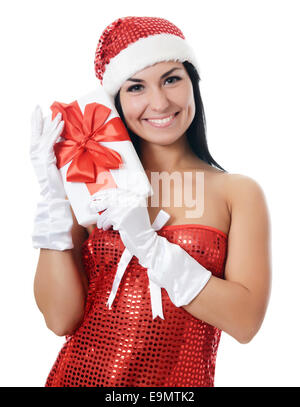 La fille de Noël avec des boîtes de cadeaux Banque D'Images